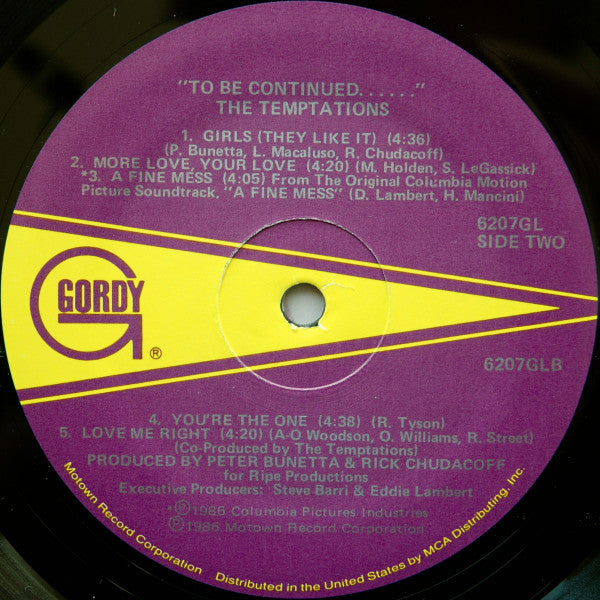 The Temptations - To Be Continued... (LP, Album, Sup)