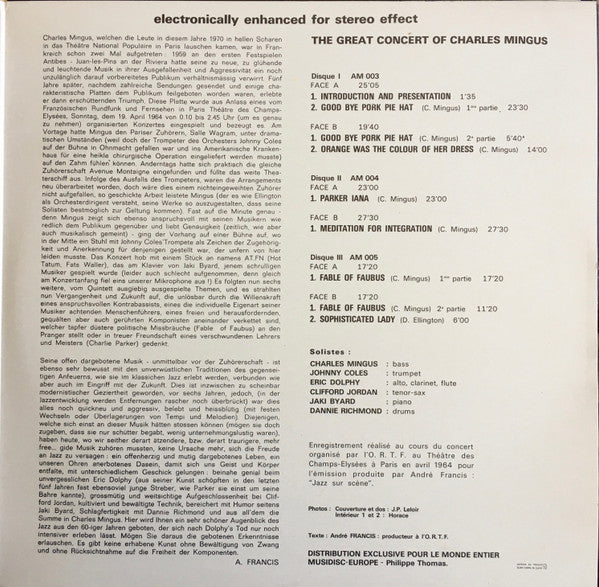 Charles Mingus - The Great Concert Of Charles Mingus(3xLP, Album, BIE)