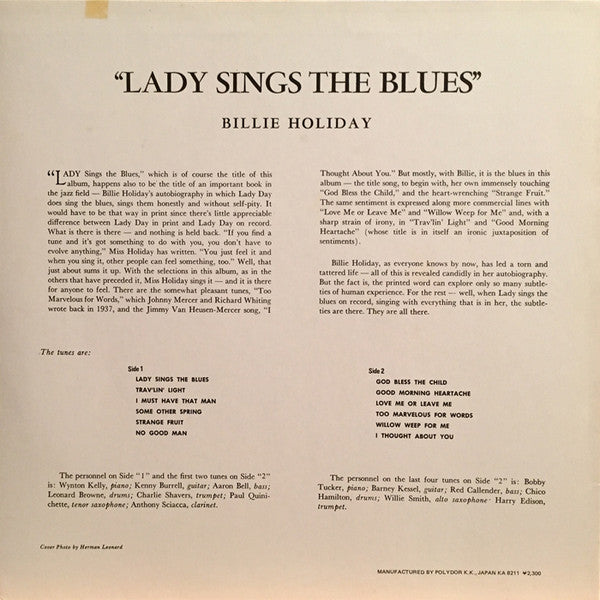 Billie Holiday - Lady Sings The Blues (LP, Album, Mono, RE)