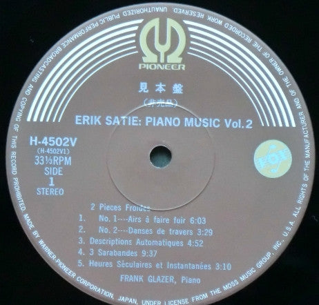 Satie* ・ Frank Glazer - Piano Music Vol. 2 (LP, Promo, RE)
