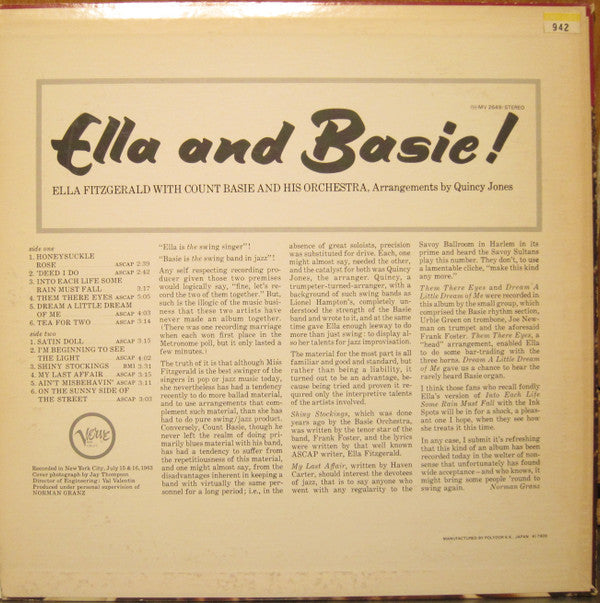 Ella Fitzgerald - Ella And Basie!(LP, Album, RE)
