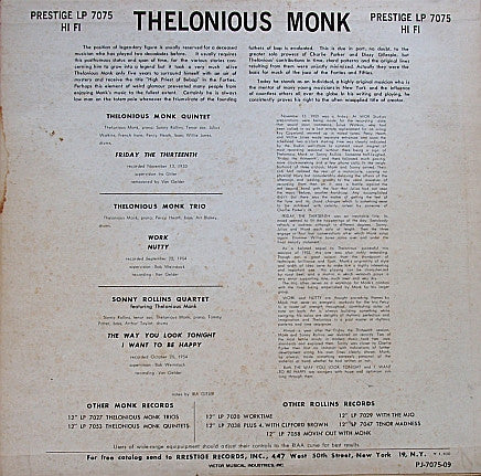 Thelonious Monk - Thelonious Monk / Sonny Rollins(LP, Comp, Mono, R...