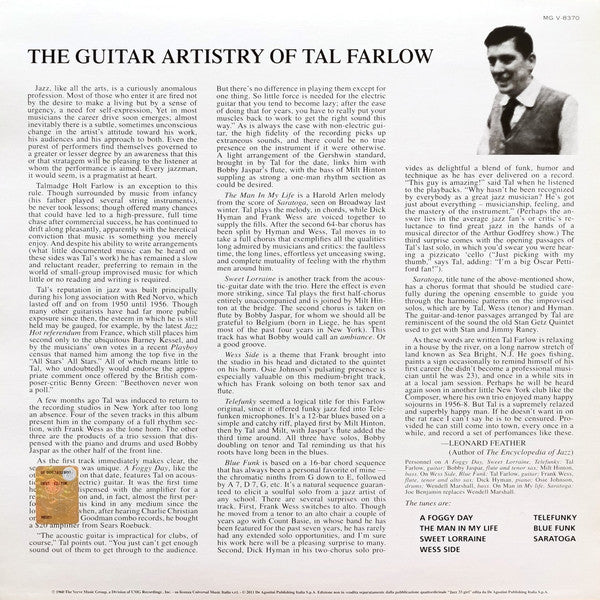 Tal Farlow - The Guitar Artistry Of Tal Farlow (LP, Album, RE, 180)