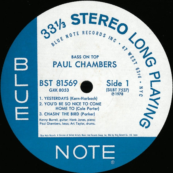 Paul Chambers Quartet - Bass On Top (LP, Album, RE)