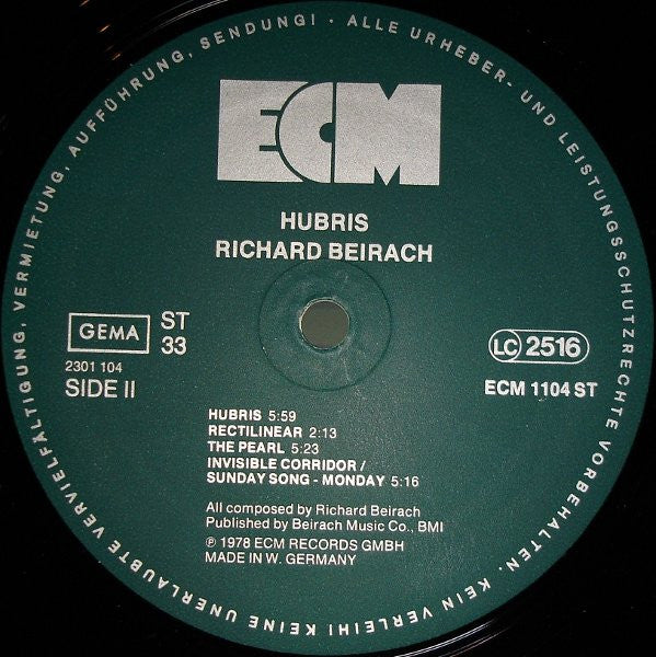 Richard Beirach - Hubris (LP, Album)