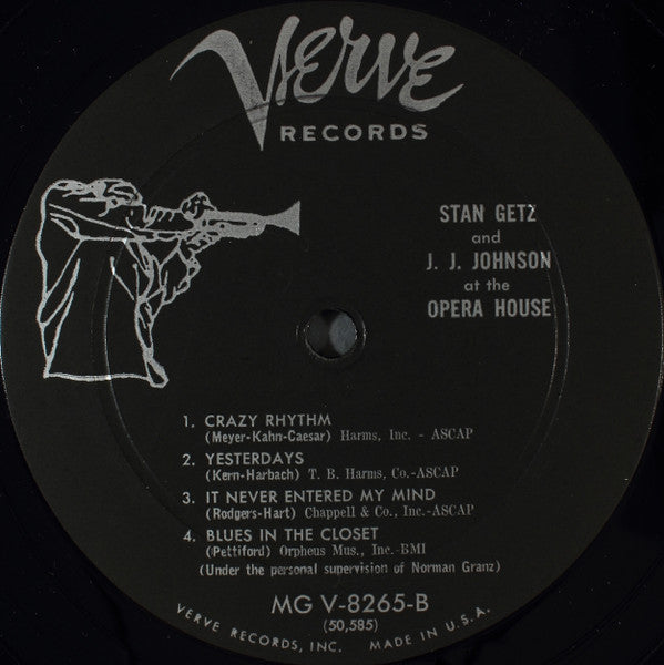 Stan Getz And J.J. Johnson - At The Opera House (LP, Album, Mono)