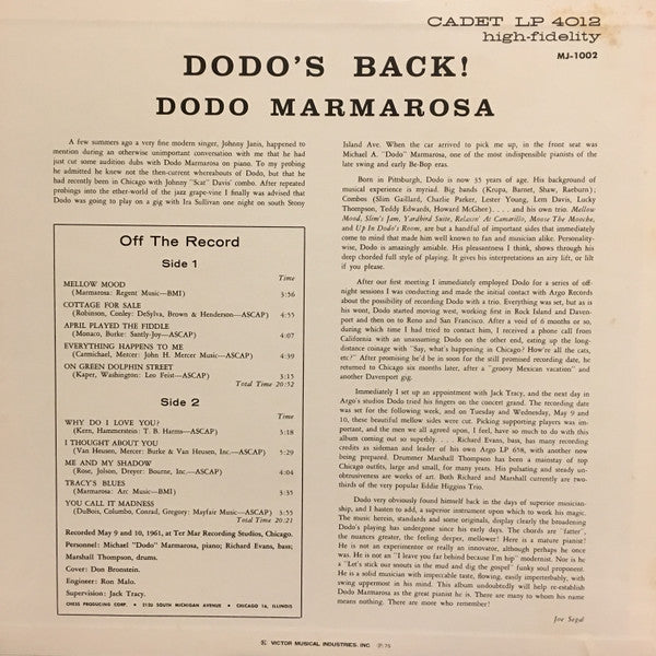 Dodo Marmarosa - Dodo's Back (LP, Album, RE)