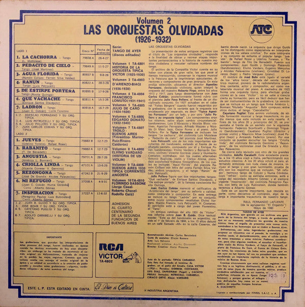 Various - Las Orquestas Olvidadas (1926-1932) (LP, Comp)
