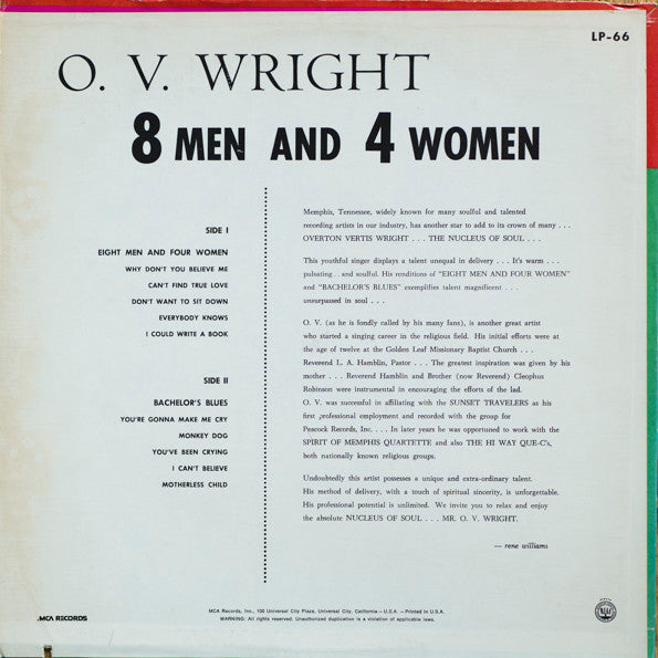 O.V. Wright - 8 Men And 4 Women (LP, RE)