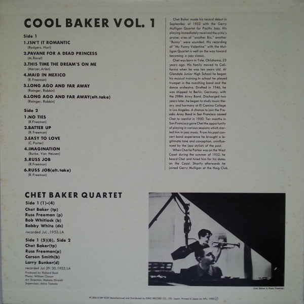 Chet Baker Quartet - Cool Baker Vol. 1(LP, Comp, Mono)