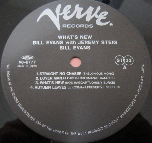 Bill Evans With Jeremy Steig - What's New (LP, Album, RE)