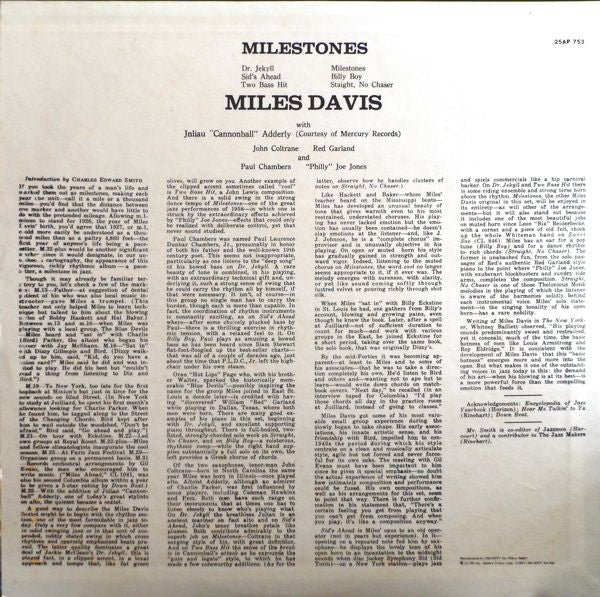 Miles Davis - Milestones (LP, Album, Mono, RE)