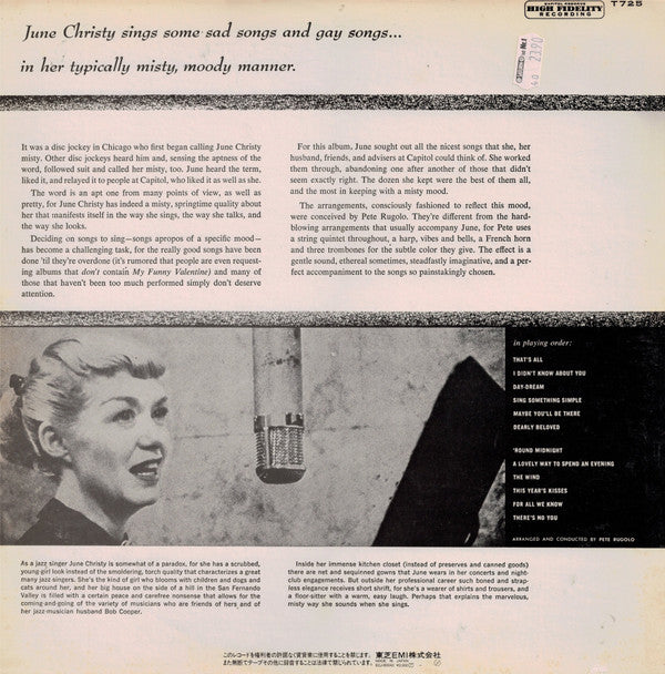 June Christy - The Misty Miss Christy (LP, Album, Mono, RE)