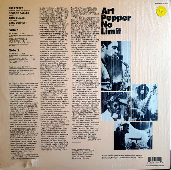 Art Pepper - No Limit (LP, Album, RE)