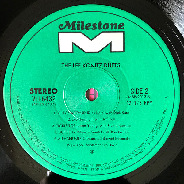 Lee Konitz - Duets (LP, Album, RE, Gat)