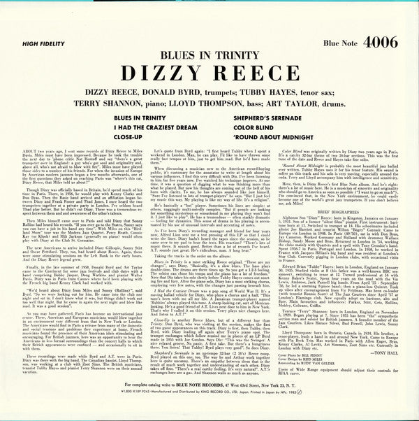 Dizzy Reece - Blues In Trinity (LP, Album, Mono, Ltd, RE)