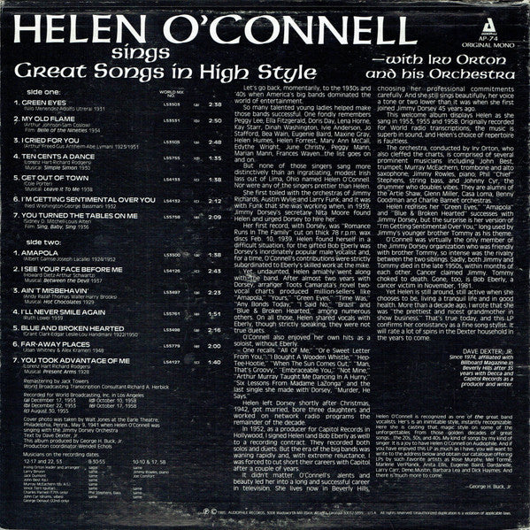 Helen O'Connell - Sings Great Songs In High Style(LP, Album, Mono, RM)