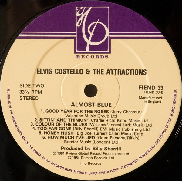 Elvis Costello & The Attractions - Almost Blue (LP, Album, RE)