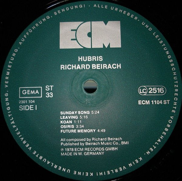 Richard Beirach - Hubris (LP, Album)