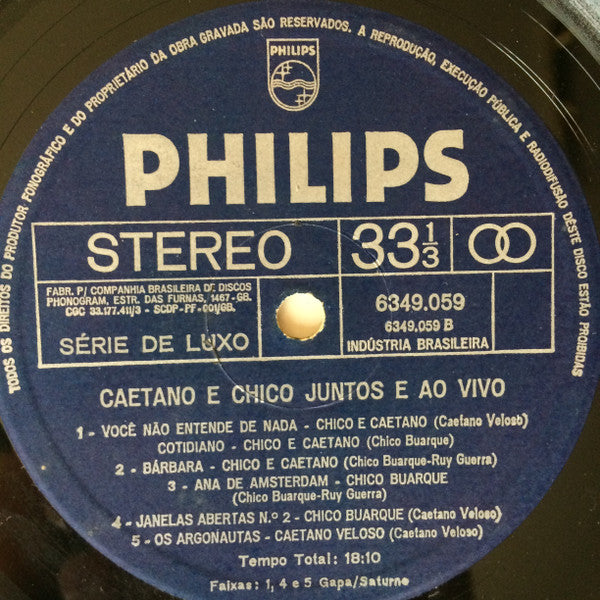 Caetano Veloso E Chico Buarque - Juntos E Ao Vivo (LP, Album, RE)