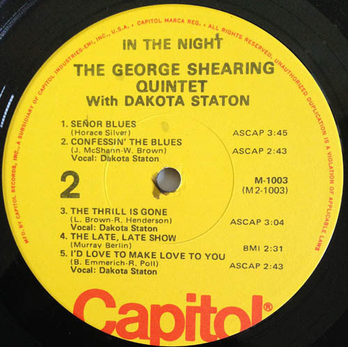 The George Shearing Quintet - In The Night(LP, Album, Mono, RE)