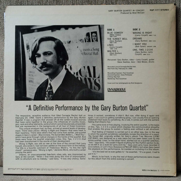 Gary Burton Quartet - Gary Burton Quartet In Concert (LP, Album, RE)