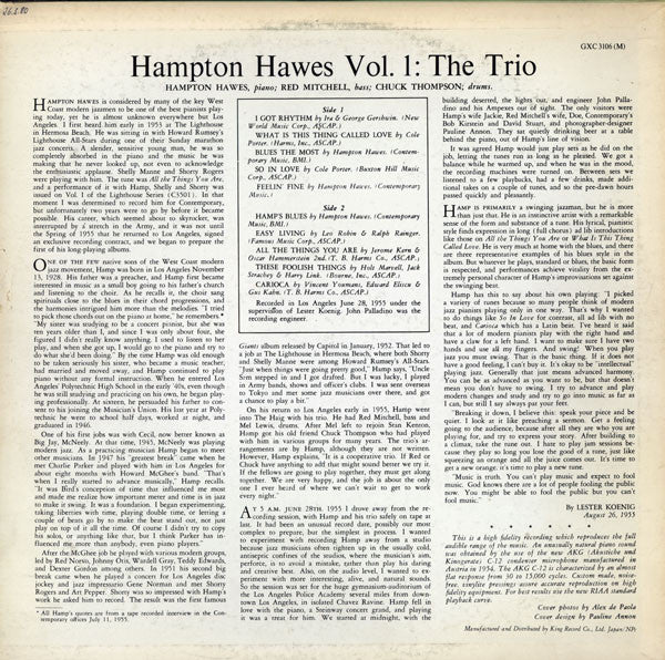 Hampton Hawes Trio - Hampton Hawes Trio, Vol. 1 (LP, Album, Mono, RE)