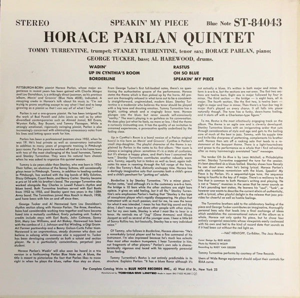 Horace Parlan Quintet - Speakin' My Piece (LP, Album, Ltd, RE)