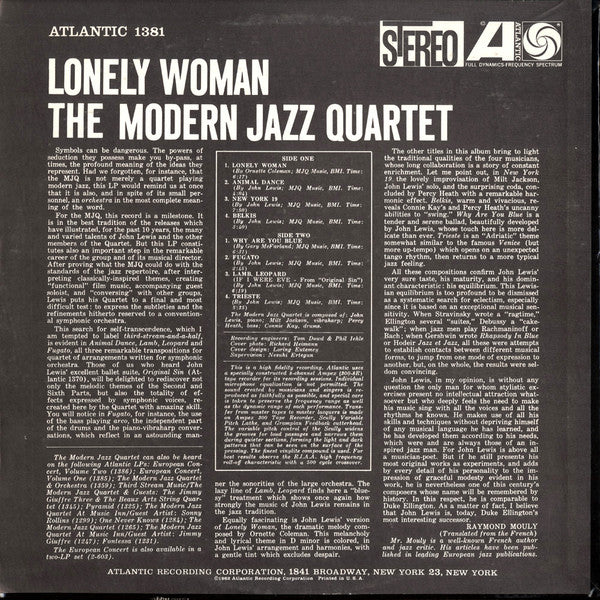 The Modern Jazz Quartet - Lonely Woman (LP, RE)