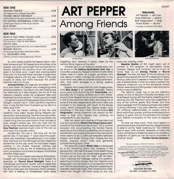 Art Pepper - Among Friends (LP, Album, RE)