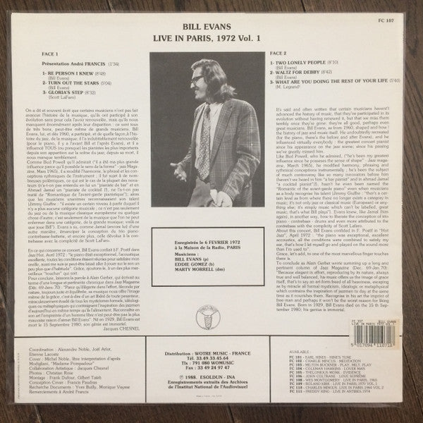 Bill Evans - Live In Paris 1972 Vol. 1 (LP, Album)