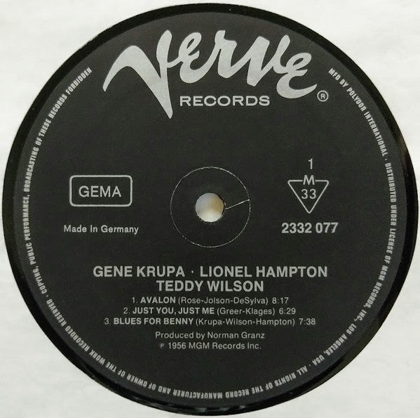 Gene Krupa - Gene Krupa • Lionel Hampton • Teddy Wilson(LP, Album, RE)