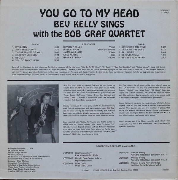 Bev Kelly - You Go To My Head (Bev Kelly Sings With The Bob Graf Qu...