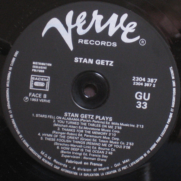 Stan Getz - Stan Getz Plays (LP, Album, Comp, Mono, RE)