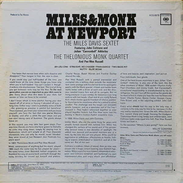 The Miles Davis Sextet - Miles & Monk At Newport(LP, Album, RE, Ter)