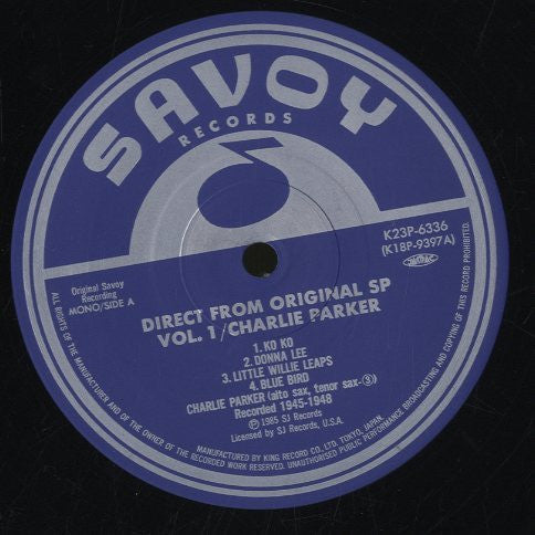Charlie Parker - Direct from Original SP Vol.1 (LP, Comp)