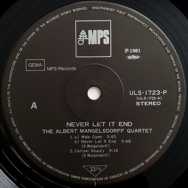 The Albert Mangelsdorff Quartet - Never Let It End (LP, Album, RE)