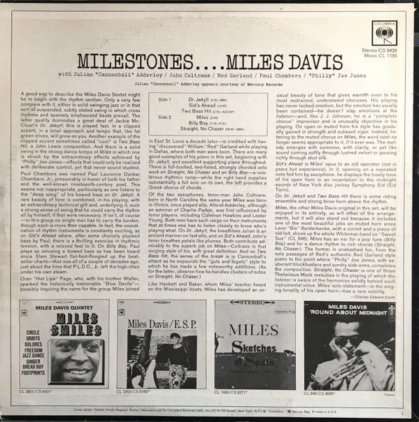 Miles Davis - Milestones (LP, Album, RE, Pit)