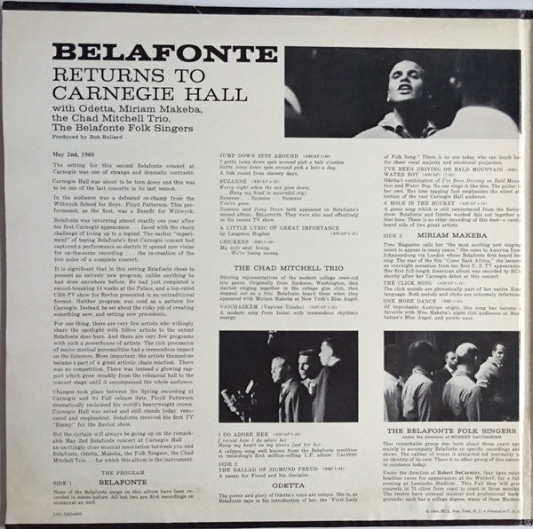 Harry Belafonte - Belafonte Returns To Carnegie Hall(2xLP, Album, Gat)