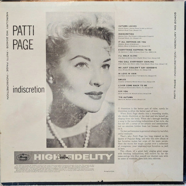 Patti Page - Indiscretion (LP, Album, Mono)