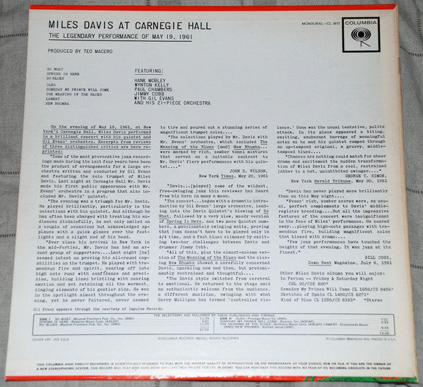 Miles Davis - Miles Davis At Carnegie Hall (LP, Album, Mono, RP)
