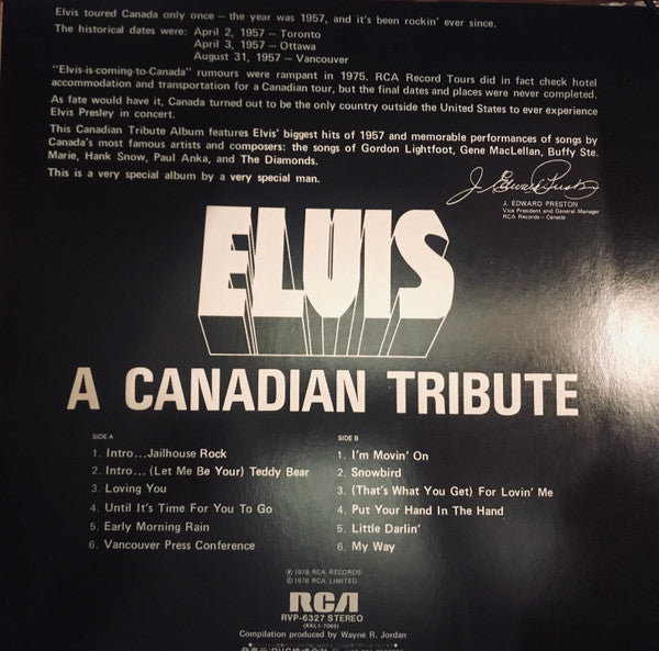 Elvis Presley - A Canadian Tribute (LP, Comp, Promo)