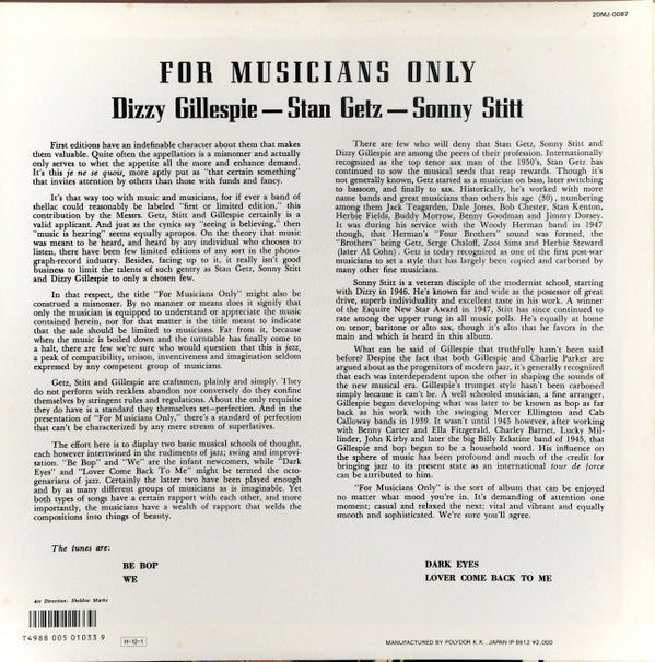 Stan Getz - For Musicians Only(LP, Album, Mono, RE)