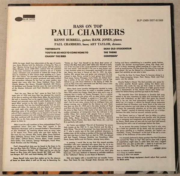 Paul Chambers Quartet - Bass On Top (LP, Album)