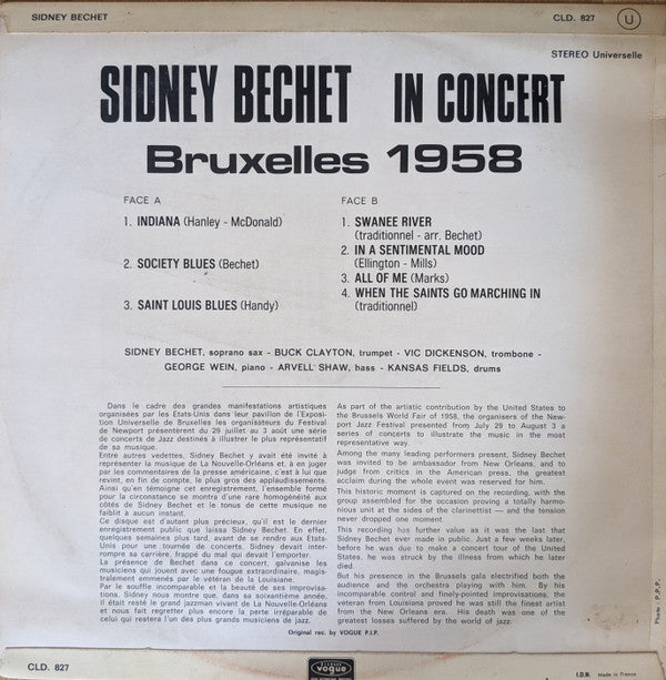 Sidney Bechet - Sidney Bechet In Concert - Bruxelles 1958 (LP)