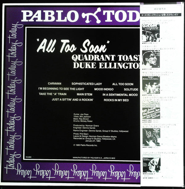 Milt Jackson - All Too Soon Quadrant Toasts Duke Ellington(LP, Album)