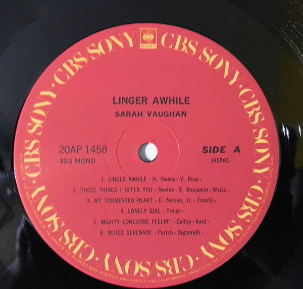Sarah Vaughan - Linger Awhile (LP, Album, Mono, RE)