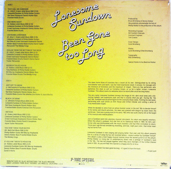 Lonesome Sundown - Been Gone Too Long (LP, Album)