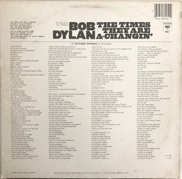 Bob Dylan - The Times They Are A-Changin' (LP, Album, RP, Pit)