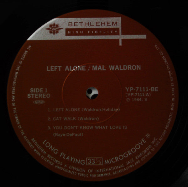 Mal Waldron - Left Alone (LP, Album, RE)